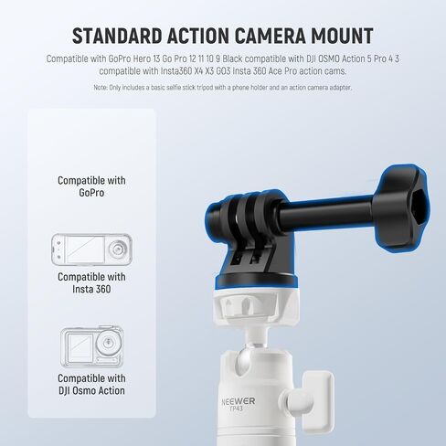 Neewer Basic Selfie Stick Trans Tripod for DSLR Action Camera Webcam ، Mini Vlogging Video Desk Stand Accessories متوافقة مع GoPro Hero 13 12 Insta360 DJI Osmo Action 5 Pro Akaso Ek7000 Brave 4 7 ، TP46 in Kuwait