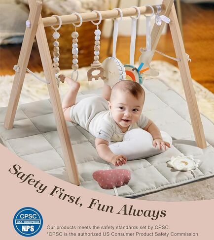 Wooden Baby Gym with 6 Gym Toys, Foldable Baby Play Gym, Natural Pine Wood Play Gym, Frame Activity Center Hanging Bar, Wooden Play Gym in Kuwait