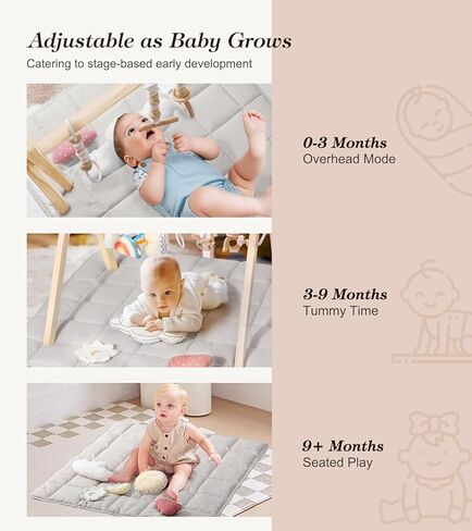 Wooden Baby Gym with 6 Gym Toys, Foldable Baby Play Gym, Natural Pine Wood Play Gym, Frame Activity Center Hanging Bar, Wooden Play Gym in Kuwait