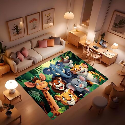 Cartoon Animal Kingdom Printed Carpet, Animal Learning Play mat, Elephant, Lion, Leopard, Giraffe and Other Durable Washable Animals Cute Cartoon Floor Rug Suitable for Teaching 40x60inch in Saudi Arabia
