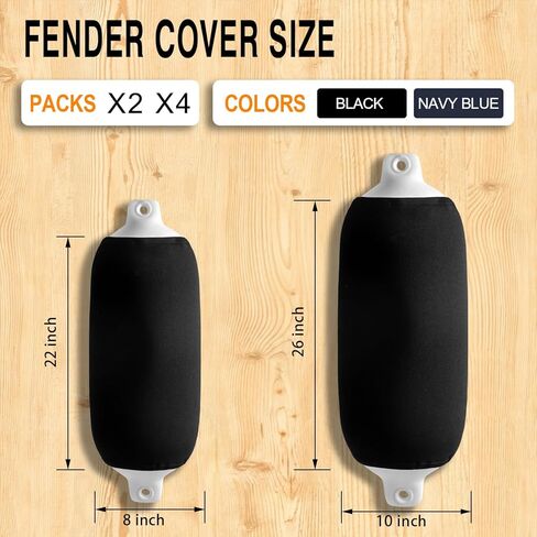 Boat Fender Covers | 2 & 4 Packs |Size: 8″ x 22″, 10″ x 26″ |Black & Navy Blue | Fender Covers for Twin Eye & Center Rope Tube Style Fender，Polyester (Boat Fender Not Included) in Saudi Arabia