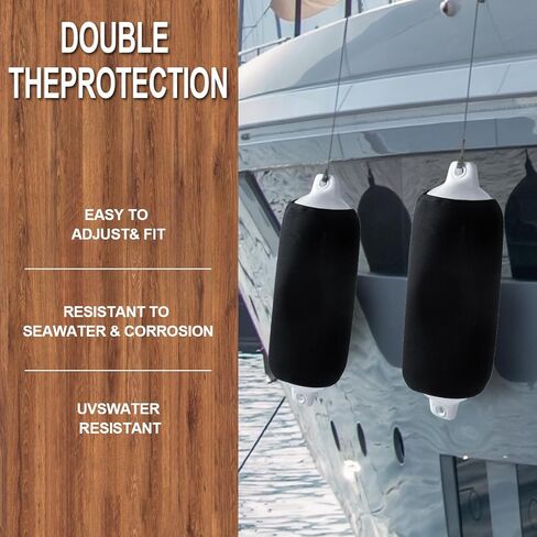 Boat Fender Covers | 2 & 4 Packs |Size: 8″ x 22″, 10″ x 26″ |Black & Navy Blue | Fender Covers for Twin Eye & Center Rope Tube Style Fender，Polyester (Boat Fender Not Included) in Saudi Arabia