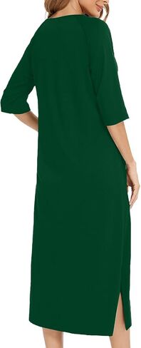 Lightweight Long Housecoats for Women 3/4 Sleeve Front Zipper Bathrobes Loose Lounge Loungewear Nightgown with Pocket in Kuwait