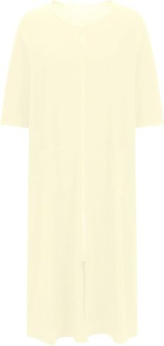 Lightweight Long Housecoats for Women 3/4 Sleeve Front Zipper Bathrobes Loose Lounge Loungewear Nightgown with Pocket in Kuwait