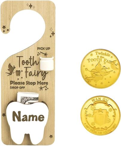 WALLFID 2-in-1 Tooth Fairy Tooth Holder and Door Hanger,Includes a Tooth Fairy Coin,Customizable Name and Date for Holding Lost Teeth and Small Gifts in Saudi Arabia