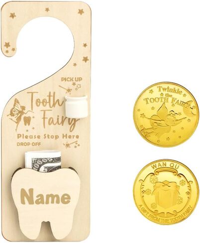 WALLFID 2-in-1 Tooth Fairy Tooth Holder and Door Hanger,Includes a Tooth Fairy Coin,Customizable Name and Date for Holding Lost Teeth and Small Gifts in Saudi Arabia