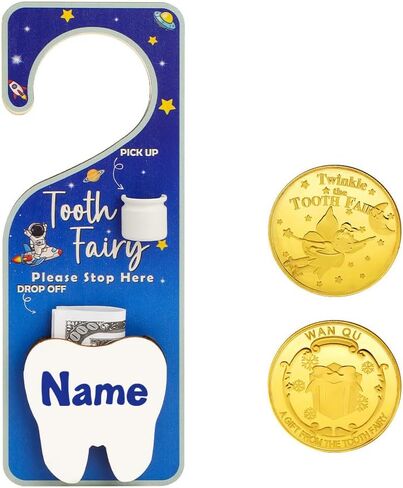 WALLFID 2-in-1 Tooth Fairy Tooth Holder and Door Hanger,Includes a Tooth Fairy Coin,Customizable Name and Date for Holding Lost Teeth and Small Gifts in Saudi Arabia