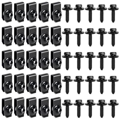 50 PCS Hardeners 25 Bolts & 25 U-Nut Clips for Fender ، Wover Cover Plashshield ، Pumper Clasiator ، Hood Shield Panel M6 in Saudi Arabia
