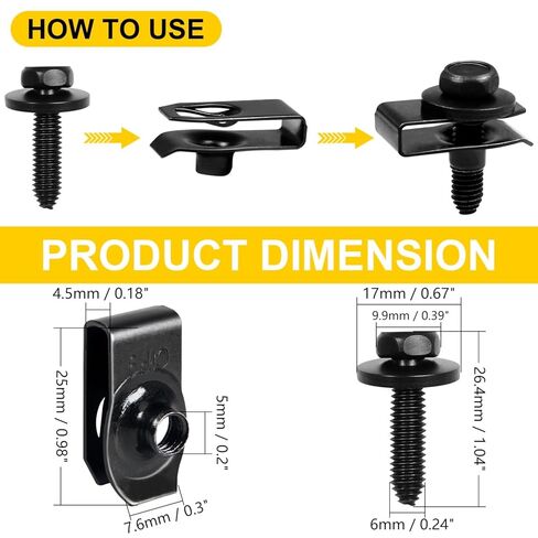 50 PCS Hardeners 25 Bolts & 25 U-Nut Clips for Fender ، Wover Cover Plashshield ، Pumper Clasiator ، Hood Shield Panel M6 in Saudi Arabia