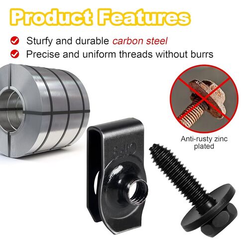 50 PCS Hardeners 25 Bolts & 25 U-Nut Clips for Fender ، Wover Cover Plashshield ، Pumper Clasiator ، Hood Shield Panel M6 in Saudi Arabia