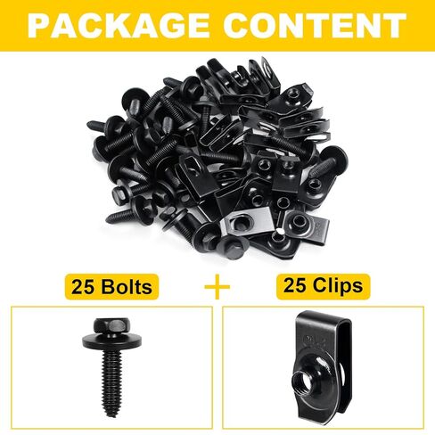 50 PCS Hardeners 25 Bolts & 25 U-Nut Clips for Fender ، Wover Cover Plashshield ، Pumper Clasiator ، Hood Shield Panel M6 in Saudi Arabia