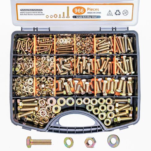 966PCS Metric Bolt Lottment Kit - M4 ، M5 ، M6 ، M8 Grade 8.8 Bolts and Mead Steel Kit with Professional Sturdy Stored Scoring Box ، in Kuwait
