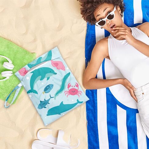 Wet Bag for Swimsuit Pool Travel Baby Cloth Diapers Dirty Yoga Gym Clothes Beach Bags Summer Gifts for Women Men Beach Vacation Essentials Costal Waterproof Wet Dry Bag Travel Laundry Bags in Kuwait