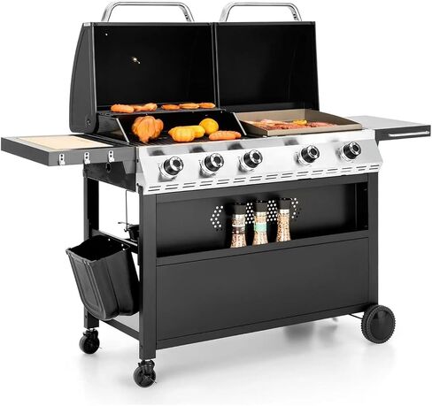 4-Burner Fit For GAS BBQ Grill With Side Burner & Porcelain-Enameled Cast Iron Grates, Cabinet Barbecue Grill,Black(Gas and Charcoal) in Saudi Arabia