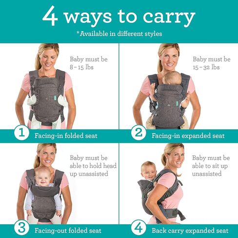 Infantino Flip 4-in-1 Convertible Baby Carrier, Adjustable, Ergonomic Babywearing, Registry Essential, Baby Carrier for Newborn to Toddler, Plaid in Saudi Arabia