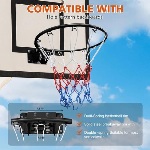Miudgig 18 "استبدال كرة السلة ، Universal 18" محترف مزدوج الصلب كرة السلة الصلب حافة مع صافي نوبات في الأرض ومثبتة على الحائط ، داخلي/خارجية in Kuwait