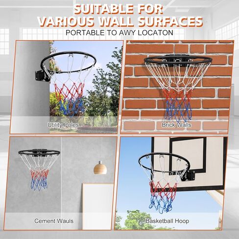 Miudgig 18 "استبدال كرة السلة ، Universal 18" محترف مزدوج الصلب كرة السلة الصلب حافة مع صافي نوبات في الأرض ومثبتة على الحائط ، داخلي/خارجية in Kuwait
