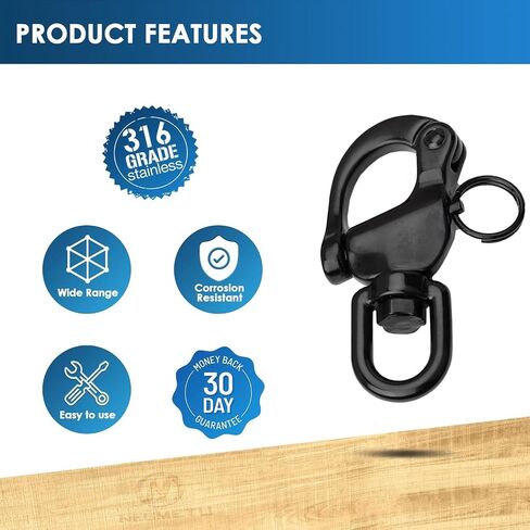 Black Snap Shackle 316 Stainless Steel Swivel Shackle Sailing Halyard, Quick Release Snap Hook Boat Shackles Sailboat Hardware for Sailing Rigging Shackles in Kuwait