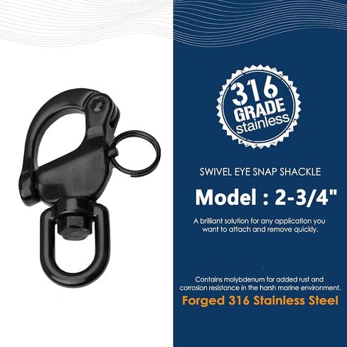 Black Snap Shackle 316 Stainless Steel Swivel Shackle Sailing Halyard, Quick Release Snap Hook Boat Shackles Sailboat Hardware for Sailing Rigging Shackles in Kuwait