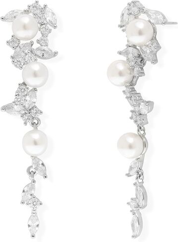 Sonateomber Pearl أقراط طويلة متدلية للنساء ، وحجر الراين الأنيق CZ Leaf Butterfly Bridal Eling in Kuwait