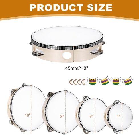 meccanixity 1 PCS الدف الطبول 8 بوصة الخشب يدوية محتجزة الدف واحد صف واحد معدني jingle sterm strum strument for adults church cust in Kuwait
