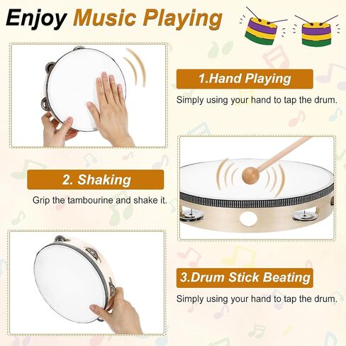 meccanixity 1 PCS الدف الطبول 8 بوصة الخشب يدوية محتجزة الدف واحد صف واحد معدني jingle sterm strum strument for adults church cust in Kuwait