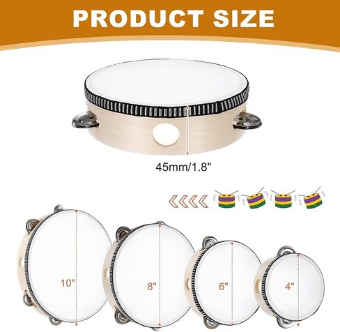 meccanixity 1 PCS الدف الطبول 8 بوصة الخشب يدوية محتجزة الدف واحد صف واحد معدني jingle sterm strum strument for adults church cust in Kuwait