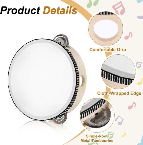 meccanixity 1 PCS الدف الطبول 8 بوصة الخشب يدوية محتجزة الدف واحد صف واحد معدني jingle sterm strum strument for adults church cust in Kuwait