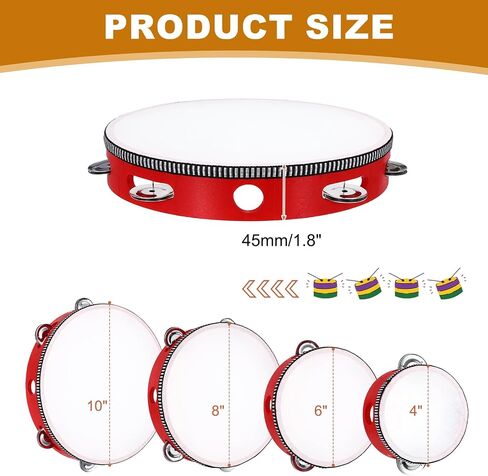 meccanixity 1 PCS الدف الطبول 8 بوصة الخشب يدوية محتجزة الدف واحد صف واحد معدني jingle sterm strum strument for adults church cust in Kuwait