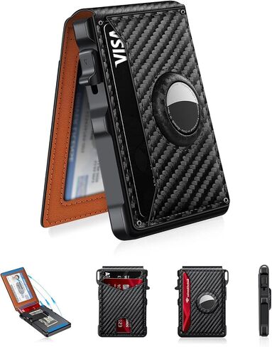 Airtag Wallet للرجال ، حامل بطاقة المحفظة للرجال لعلامة الهواء مع حظر RFID ، حالة البطاقة المنبثقة ذات الأطراف البسيطة مع نافذة المعرف ومقطع المال ، يحمل 12 بطاقة ، لا يوجد Airtag ، الإغلاق المغناطيسي in Kuwait