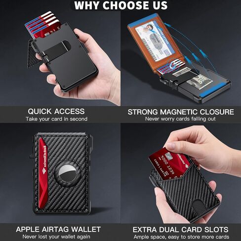 Airtag Wallet للرجال ، حامل بطاقة المحفظة للرجال لعلامة الهواء مع حظر RFID ، حالة البطاقة المنبثقة ذات الأطراف البسيطة مع نافذة المعرف ومقطع المال ، يحمل 12 بطاقة ، لا يوجد Airtag ، الإغلاق المغناطيسي in Kuwait