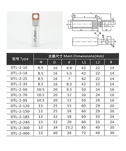 DTL-F رأس مربع النحاس النحاس الطرفي الانتقالية الطرف الثابتة كابل سلك العارية (DTLF-50) in Kuwait