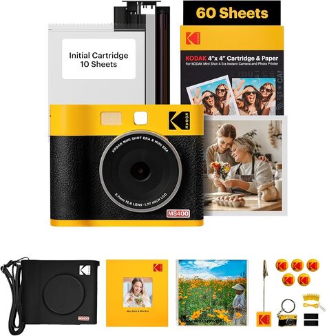 KODAK Mini Shot 4 ERA 4PASS 2-in-1 Instant Camera and Photo Printer (4x4) (Black, Camera + 70 Sheets) in Saudi Arabia