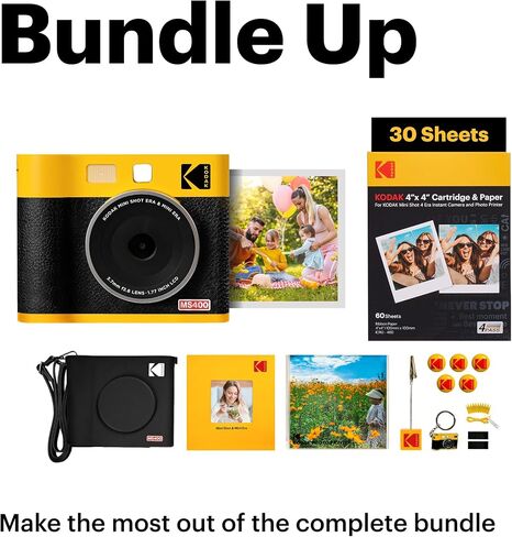 KODAK Mini Shot 4 ERA 4PASS 2-in-1 Instant Camera and Photo Printer (4x4) (Black, Camera + 70 Sheets) in Saudi Arabia
