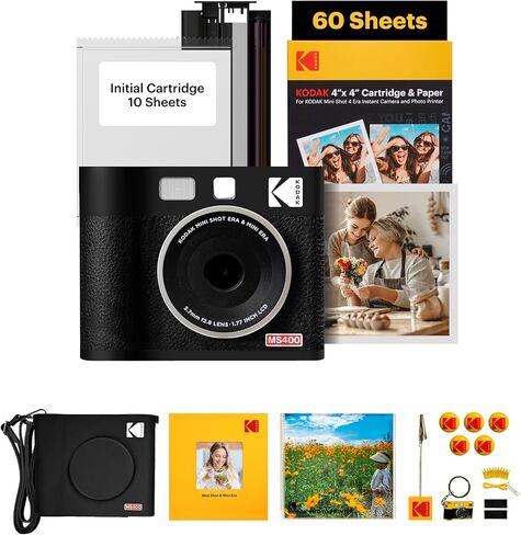 KODAK Mini Shot 4 ERA 4PASS 2-in-1 Instant Camera and Photo Printer (4x4) (Black, Camera + 70 Sheets) in Saudi Arabia