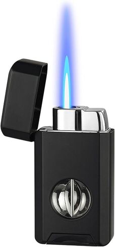 Butane Windproof Flip-top Jet Soft Flame Lighter, Inflatable and Adjustable Flame Size Suitable for Camping (Butane Not Included)(Black) in Saudi Arabia