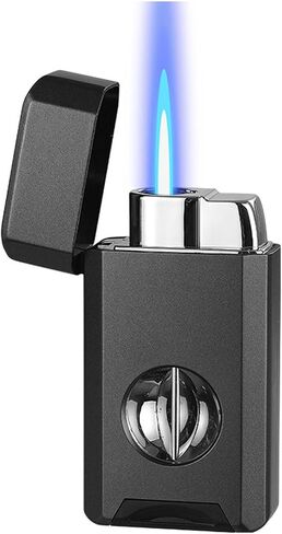 Butane Windproof Flip-top Jet Soft Flame Lighter, Inflatable and Adjustable Flame Size Suitable for Camping (Butane Not Included)(Black) in Saudi Arabia