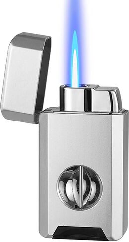 Butane Windproof Flip-top Jet Soft Flame Lighter, Inflatable and Adjustable Flame Size Suitable for Camping (Butane Not Included)(Black) in Saudi Arabia