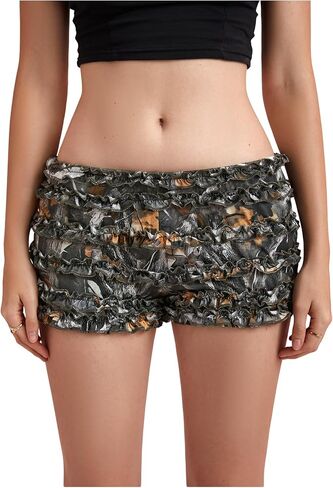 Verdusa Women's Camo Bloomers Shorts Low Waist Layered Ruffled Graphic Mini Shorts in Kuwait