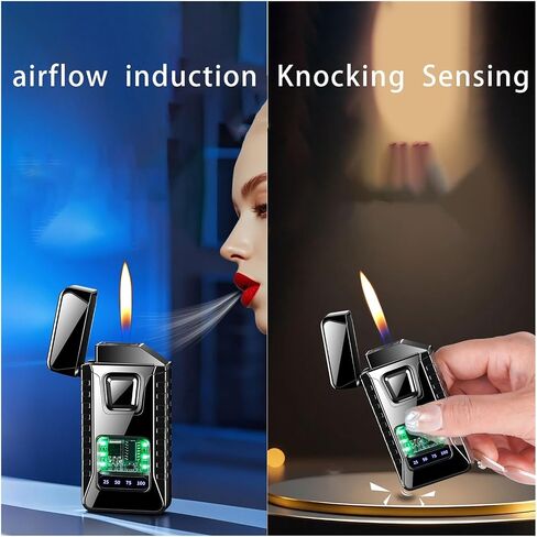 Butane Intelligent Voice-Activated Dual Flame Lighter, Four Ignition Modes Transparent Window Windproof Suitable for Outdoor Use (Butane Not Included)(Pink) in Saudi Arabia
