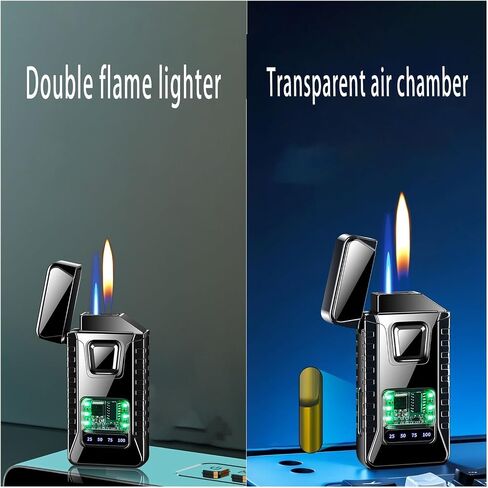 Butane Intelligent Voice-Activated Dual Flame Lighter, Four Ignition Modes Transparent Window Windproof Suitable for Outdoor Use (Butane Not Included)(Pink) in Saudi Arabia