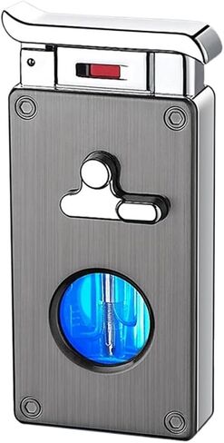 Retro Flip-top Dual Flame Smart Windproof Lighter, Five Ignition Modes with Visible Air Window Butane Refillable for Hiking (Butane Not Included)(Gray) in Saudi Arabia