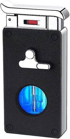 Retro Flip-top Dual Flame Smart Windproof Lighter, Five Ignition Modes with Visible Air Window Butane Refillable for Hiking (Butane Not Included)(Gray) in Saudi Arabia
