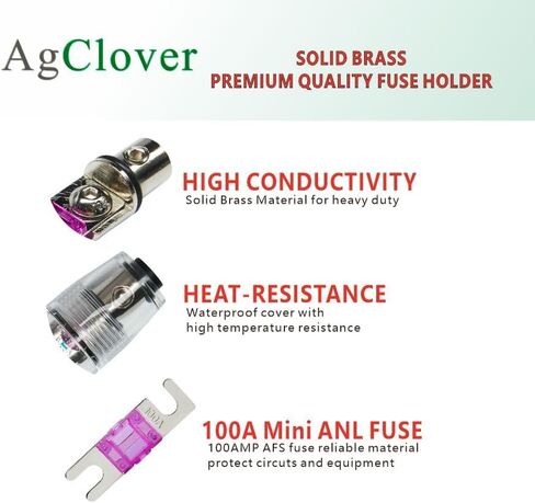 Fuse Holder, AgClover Premium 4/8 Gauge Fuse Holder Inline Waterproof Solid Brass Car Audio Fuse Holders 4/8 AWG Out with Reducer for Alarm Amplifier Compressors in Saudi Arabia