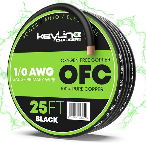 سلك قياس 1/0 (25 قدمًا) كابل بطارية AWG Amp للأسلاك الكهربائية للسيارات - كابل لحام نحاسي خالٍ من الأكسجين (OFC) 0GA - كابل طاقة وأرضي لمضخم السيارة، مكبرات صوت ستيريو، أسلاك مقطورة RV in Kuwait