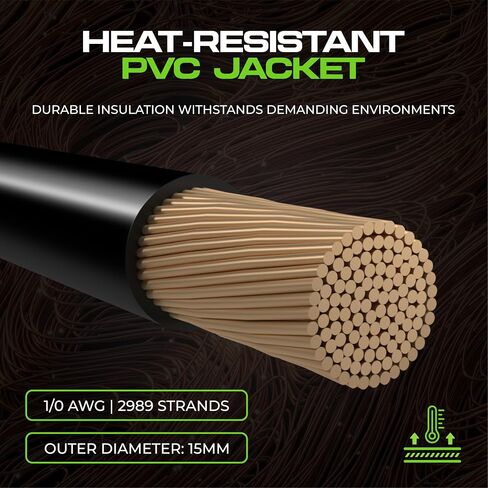 سلك قياس 1/0 (25 قدمًا) كابل بطارية AWG Amp للأسلاك الكهربائية للسيارات - كابل لحام نحاسي خالٍ من الأكسجين (OFC) 0GA - كابل طاقة وأرضي لمضخم السيارة، مكبرات صوت ستيريو، أسلاك مقطورة RV in Kuwait