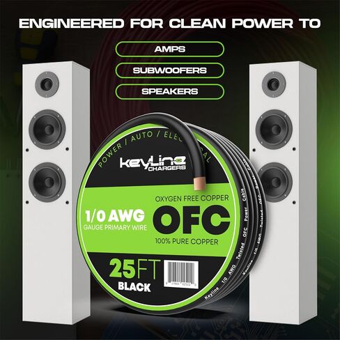 سلك قياس 1/0 (25 قدمًا) كابل بطارية AWG Amp للأسلاك الكهربائية للسيارات - كابل لحام نحاسي خالٍ من الأكسجين (OFC) 0GA - كابل طاقة وأرضي لمضخم السيارة، مكبرات صوت ستيريو، أسلاك مقطورة RV in Kuwait