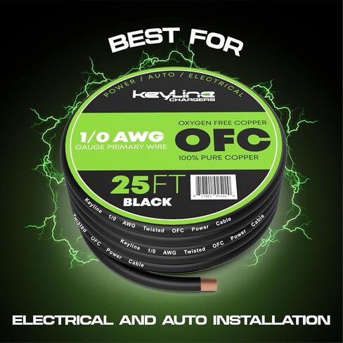 سلك قياس 1/0 (25 قدمًا) كابل بطارية AWG Amp للأسلاك الكهربائية للسيارات - كابل لحام نحاسي خالٍ من الأكسجين (OFC) 0GA - كابل طاقة وأرضي لمضخم السيارة، مكبرات صوت ستيريو، أسلاك مقطورة RV in Kuwait