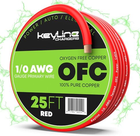 8 Gauge Wire (25ft) AWG Amp Battery Cable for Automotive Electrical Wiring - Oxygen Free Copper (OFC) Welding Cable 8GA - Car Amplifier Power & Ground Cable, Stereo Audio Speakers, RV Trailer Wiring in Kuwait