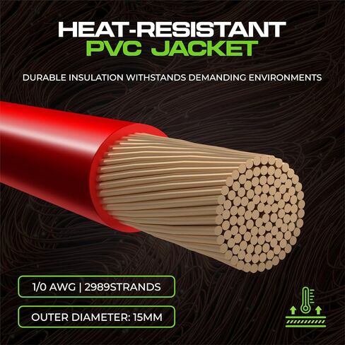 8 Gauge Wire (25ft) AWG Amp Battery Cable for Automotive Electrical Wiring - Oxygen Free Copper (OFC) Welding Cable 8GA - Car Amplifier Power & Ground Cable, Stereo Audio Speakers, RV Trailer Wiring in Kuwait